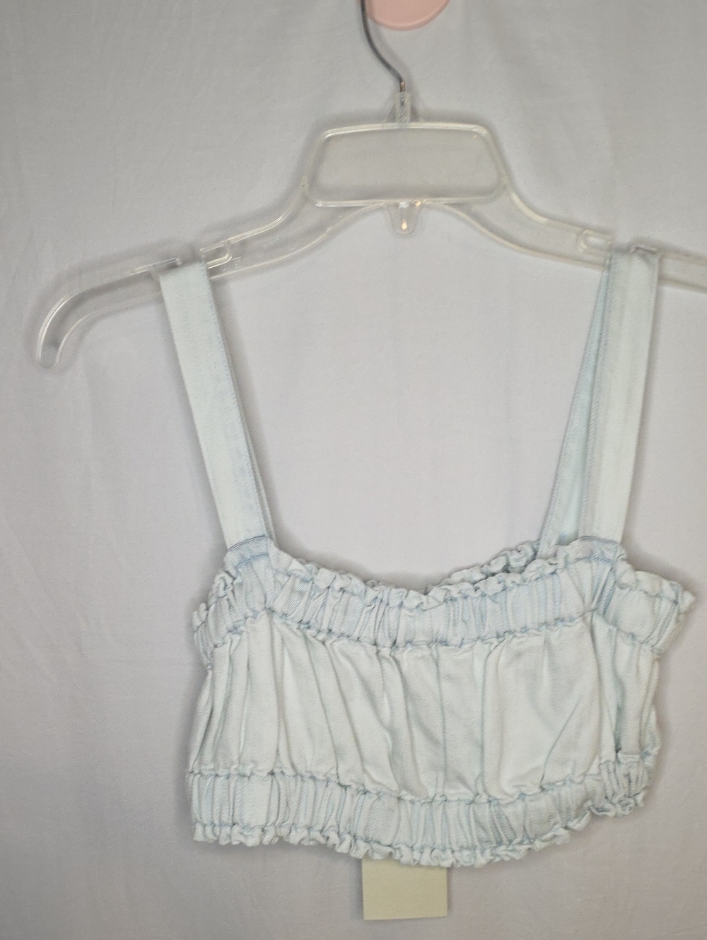 Smocked Light Blue Stretchy Denim Bandeau Bralette with Straps